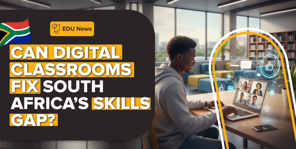 South African student participating in an online classroom session, representing the growth of digital education in South Africa.