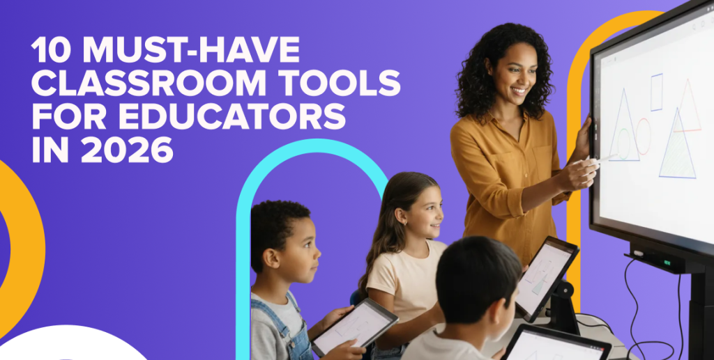 Teacher using modern classroom tools with students