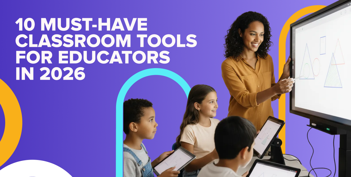 Teacher using modern classroom tools with students