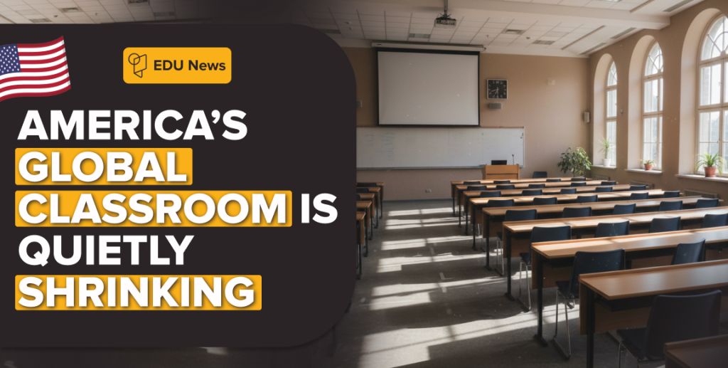 Empty university classroom showing decline in international students studying in the US