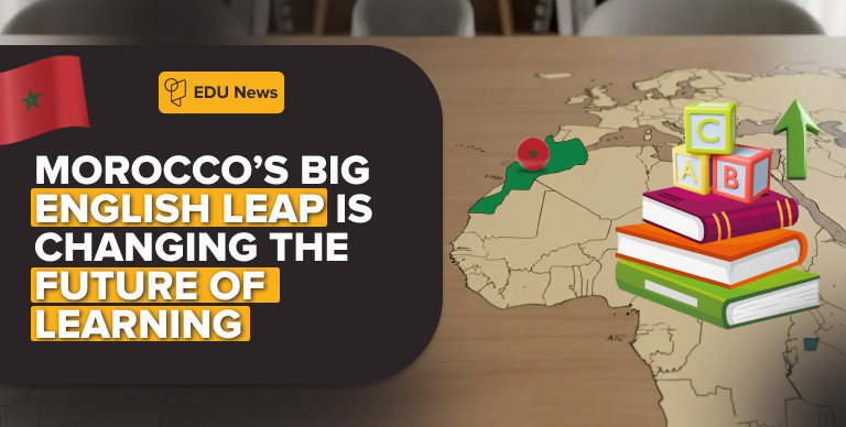 EDU Passport: Morocco highlighted on the North Africa map showing a 13 point increase in English proficiency for 2025.