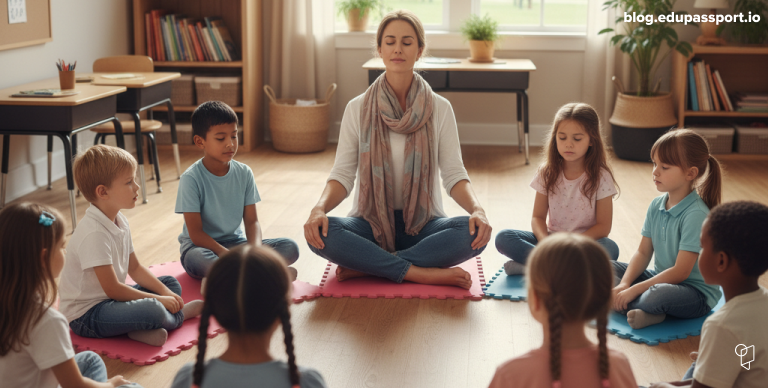 Teacher leading a mindfulness activity to support social emotional learning in students 