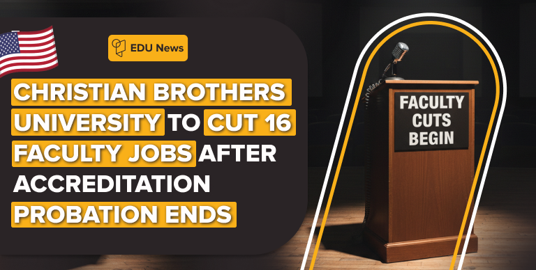 Empty lecture hall at Christian Brothers University, illustrating faculty reductions.