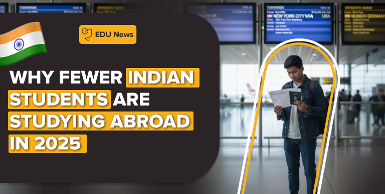 Indian student at an airport as overseas study numbers decline in 2025
