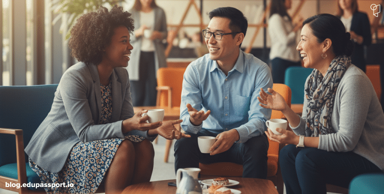 Educators networking and sharing ideas at a global TESOL event