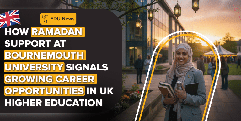Muslim university student at a UK campus during Ramadan symbolizing inclusive higher education career opportunities