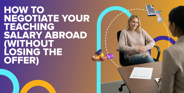 Teacher negotiating salary with international school employer showing increased offe