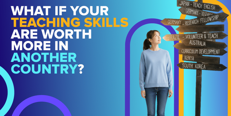 Teacher standing at crossroads choosing international teaching opportunities